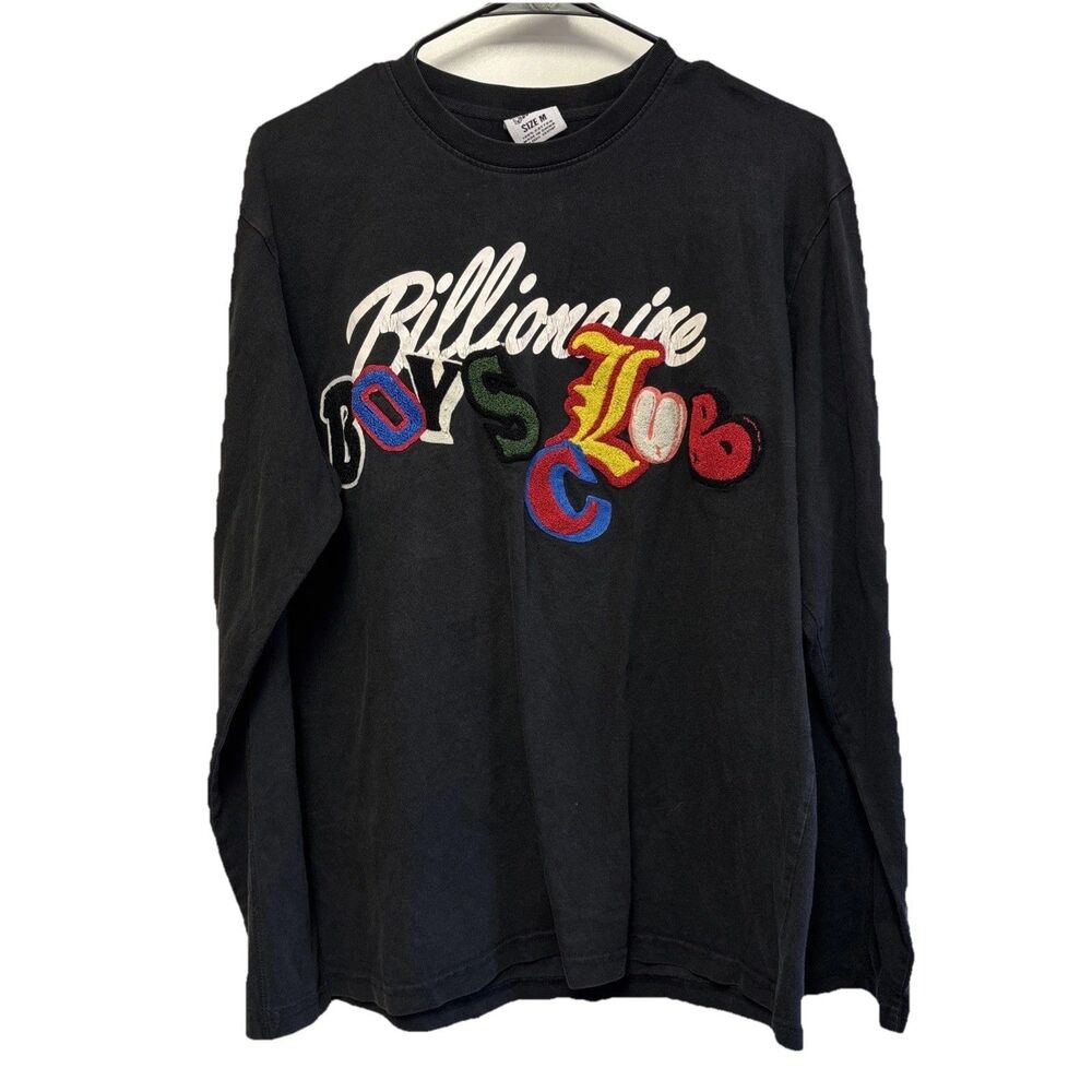 billionaire boys club t-shirt M Long Sleeve Black Appliqué Cotton Retro Graphic